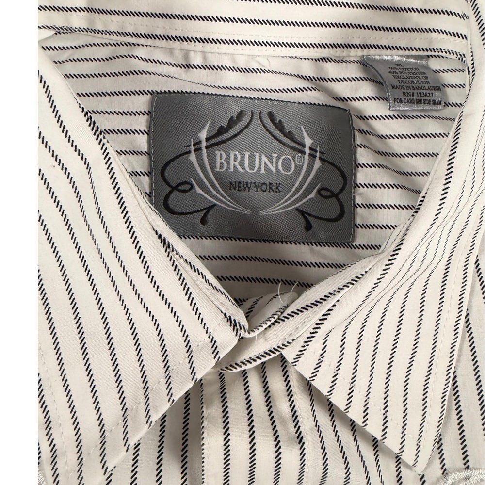 Bruno New York Mens XL White Black Striped Embroidered Button Down Shirt‎ L